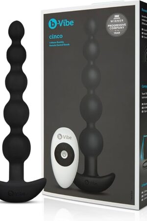 b-vibe Vibrating Anal Beads - Cinco Remote Control Butt Plug Beads Silicone Anal Toys - Black