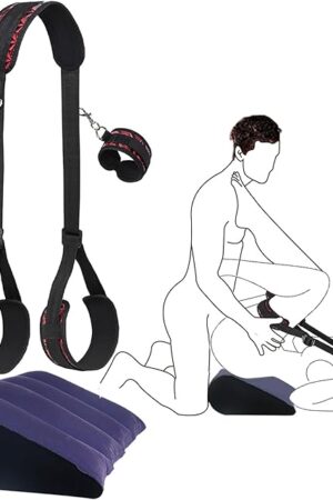 BDSM Sex Restraints with Sex Toys Inflatable Ramp Pillow,Legs Sex Bondage with Neck to Ankle/Thigh Cuff,Fetish Handcuffs Blindfold,Adjustable Sex SM Bondaged Restraints Set for Couples Women Men