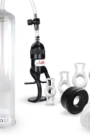 LeLuv Pump Easyop ZGrip Handle 12 x 2.5 Inch Natural Male Enhancement Bundle with Black Seal, Clear and 4 Constriction Rings