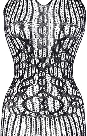 Women Fishnet Lingerie Sleepwear One Piece V-Neck Babydoll Mini Dress One Size