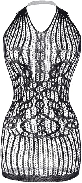 Women Fishnet Lingerie Sleepwear One Piece V-Neck Babydoll Mini Dress One Size