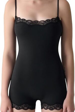Women Lace Bodysuit Leotard Sleeveless Cami Spaghetti Strap Boyleg Body Suits One Piece Romper Tops Shapewear