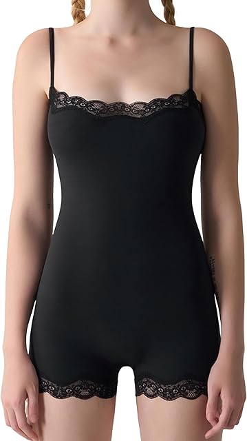 Women Lace Bodysuit Leotard Sleeveless Cami Spaghetti Strap Boyleg Body Suits One Piece Romper Tops Shapewear