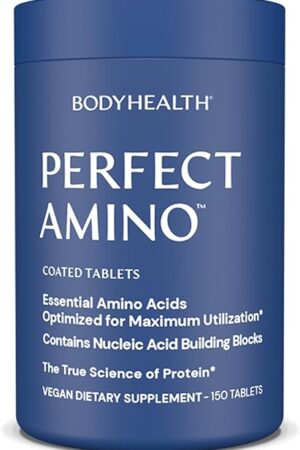 BodyHealth PerfectAmino (150 ct) Easy to Swallow Tablets, Essential Amino Acids Supplement with BCAAs, Vegan Protein for Pre/Post Workout & Muscle Recovery with Lysine, Tryptophan, Leucine, Methionine