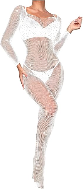 Women Sexy Lace Jumpsuit, Leopard Fishnet Bodysuit Dancer Glow Rave Outfits, One Piece Mesh Full Rhinestone Lingerie