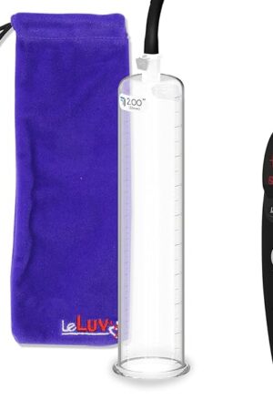 LeLuv Black Magna Pro+ Electric Penis Pump - 9" Length x 200" Diameter Round Flange Cylinder - LCD Smart Handheld USB Rechargeable Untapered Acrylic Quick-Disconnect