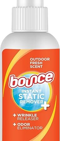 Bounce Anti Static Spray, 3 in 1 Anti Static & Instant Wrinkle Release, Odor Eliminator & Fabric Refresher, Rapid Touch Travel Spray (3 Oz, Pack of 1)