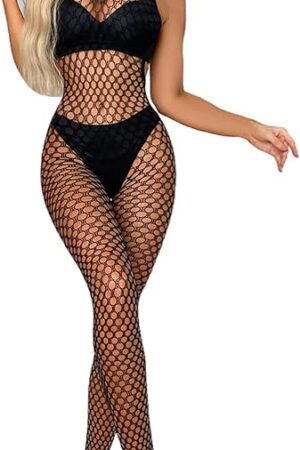 Fishnet Bodystockings Sexy Black Elastic Bodysuits Mesh High Stockings Nightwear Party High Bodysuit for Women and Girls