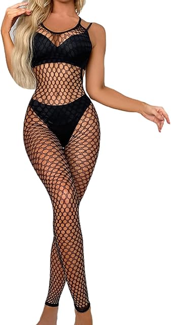 Fishnet Bodystockings Sexy Black Elastic Bodysuits Mesh High Stockings Nightwear Party High Bodysuit for Women and Girls
