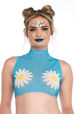 Women's High Neck Mesh Crop Top with Zipper