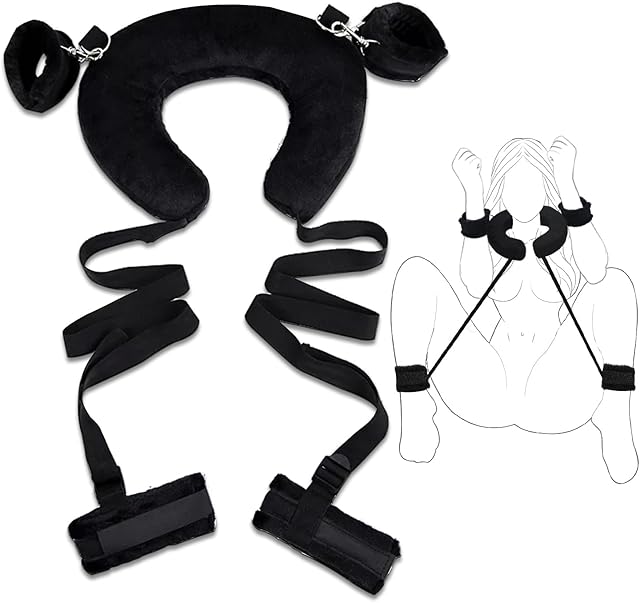 BDSM Bondage Restraints Sex Toys, Bed Restraints Kit with Soft U-Shaped Pillow & Handcuffs Neck to Ankle, Sex Straps Adjustable Cuffs BDSM Toys for Couples Sex Bondage Restraints Set