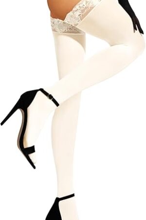 100% Oeko-Tex Certified [Made in Italy] Women Opaque Thigh High Stockings | Ultra Soft Dual Silicone Lace Top Hold Ups