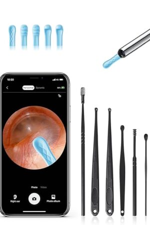 Ear Wax Removal - Earwax Remover Tool with 8 Pcs Ear Set - Ear Canal Cleaner with 1080P Camera - FSA HSA Eligible - Ear Cleaning Kit with 6 Ear Spoon - Ear Camera for iOS & Android (Midnight Blue)