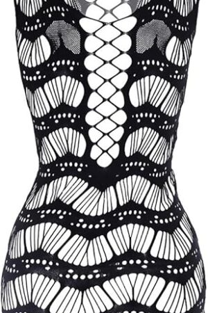 Women Fishnet Lingerie See Through Sleepwear One Piece V-Neck Babydoll Mini Dress One Size
