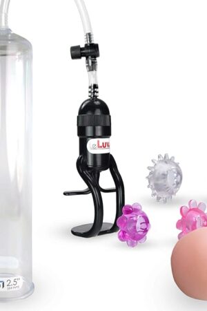 LeLuv Pump Easyop Zgrip 12 x 2.5 Inch Natural Male Enhancement Bundle with Fleshy Realistic Silicone Donut and 4 Stretchy Jelly Cock Rings