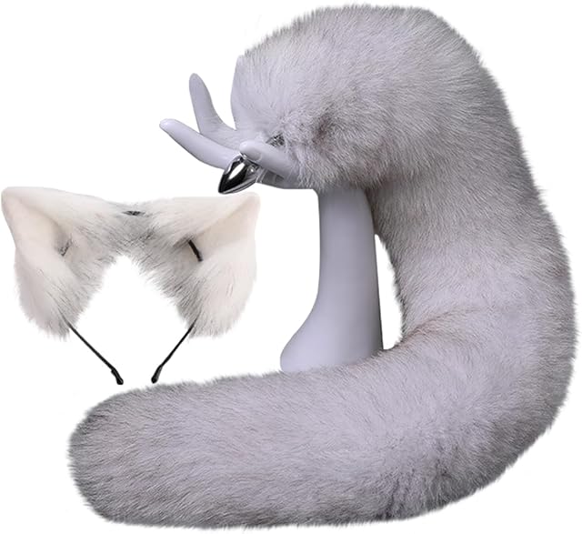 Butt Plug Fox Tail,70CM Handmade Blue Fox Tail Hair Bands Plush Cute Cat SetCute Hair AccessoriesGirls HeadwearAccessoriesParty Props Sex Butt Stainless Steel Cosplay Toy
