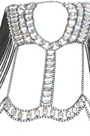 Boho Body Chain Bra Silver Sexy Rhinestone Bikini Bra Body Halter Backless Sequins Chain Bra Beach Body Accessories Jewelry for Women (X)