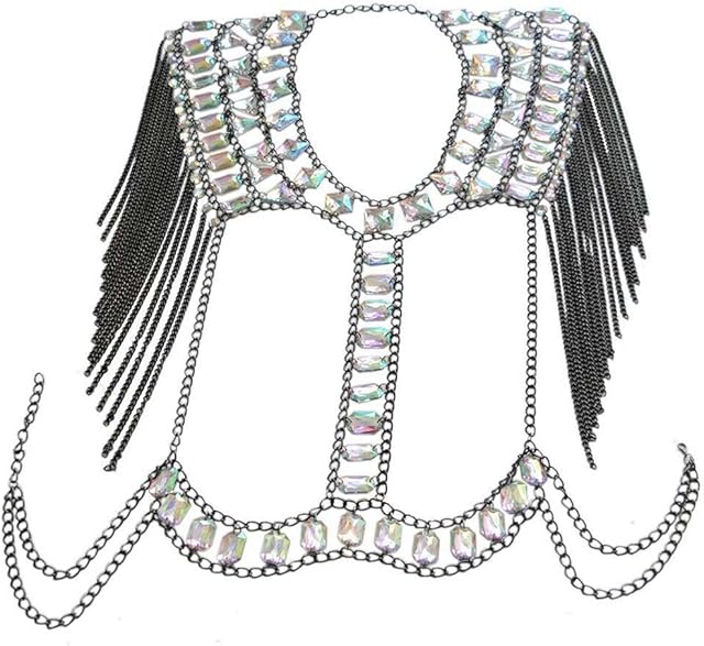 Boho Body Chain Bra Silver Sexy Rhinestone Bikini Bra Body Halter Backless Sequins Chain Bra Beach Body Accessories Jewelry for Women (X)