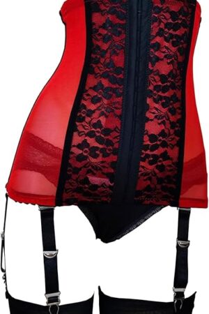 Women's Sexy High Waist Cincher Girdle Waspie Vintage Suspender Garter Belt with 6 Adjustable Straps Metal Clip