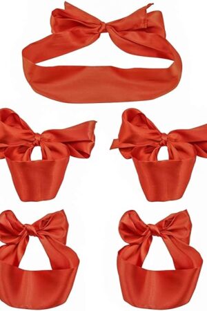 5pcs Satin Restraints Kit Set for Sex SM Blindfold Fetish Eye Mask Handcuffs Bondage Wrist and Ankle Strap Cuffs Love Game SM Role Play Toy