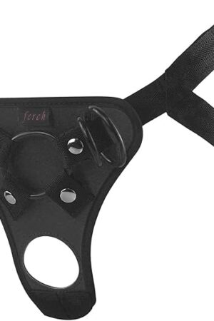 Adjustable Strap On Dildo Harness, Ferch Double Hole Pegging Harness Leather Soft Ring Belt for Male (Black)