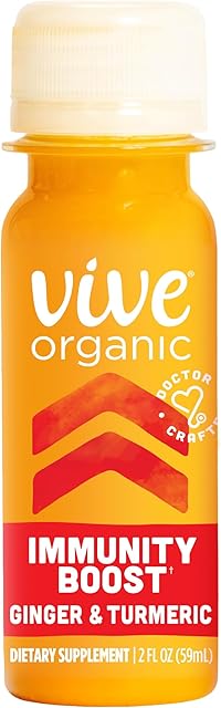Vive Organic Immunity Boost Original (2 oz) Immunity Wellness Shot with Cold-Pressed Ginger, Turmeric, Echinacea & Black Pepper - USDA Organic & No Added Sugars or Artificial Ingredients, Yellow