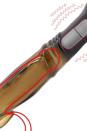 Vibrating Penis Sleeve with Ball Stretcher - Reusable Black Unique Shape Stretchy Cock Extender Sheath - Penis Enlarger Sex Toy for Couples Men