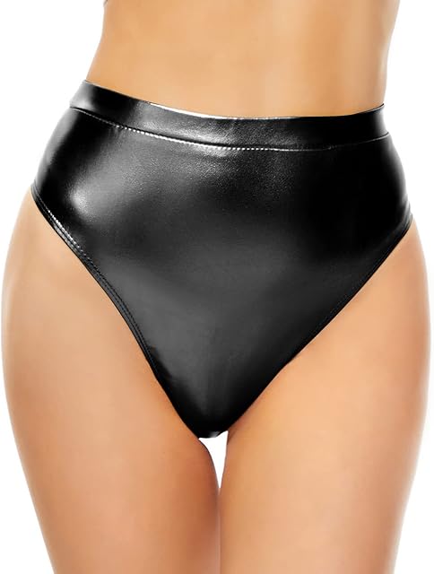Women's Thong Metallic Rave Bottoms Shiny High Waisted Panties for Festival Clubwear Dancing