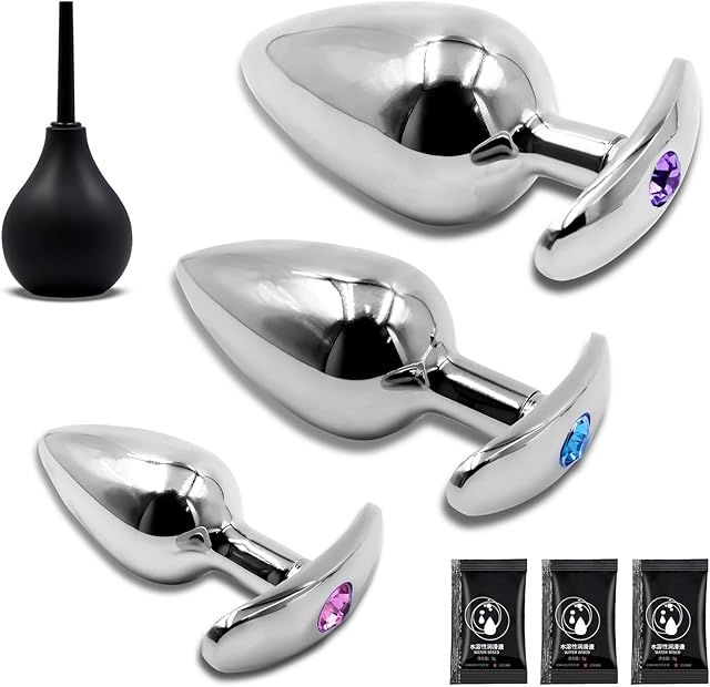 Jewel Butt Plug Beginner 4 Piece Set,Anal Stimulation Toy for Unisex Masturbation,Beginners Advanced Users with Flared Base Prostate Sex Toy