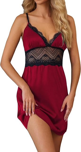 Womens Lingerie V Neck Sexy Nightgown Floral Lace Trim Night Dresses S-XXL