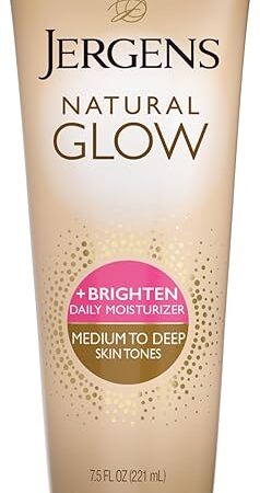 Jergens Natural Glow Self Tanner Body Lotion, Sunless Tanning, Medium to Deep Skin Tone, Daily Moisturizer with Coconut Oil, Vitamin E and Antioxidants, 75 Oz
