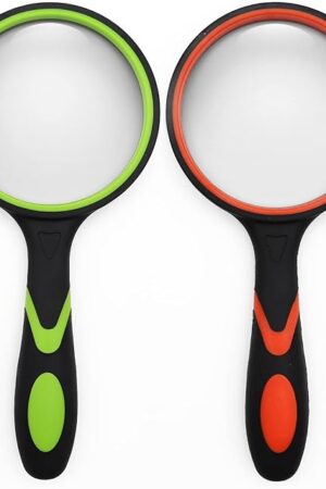 2 Pack 75mm 10X Handheld Magnifying Glass,Rubber Reading Magnifier for Kids Seniors, Suitable for Hobbies and Science