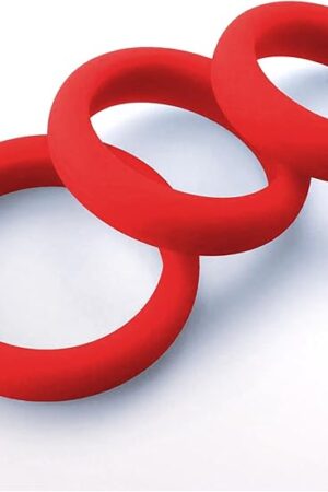 Flat Inside Smooth Silicone Cock Ring 3 Pack - 36mm/41mm/45mm Red