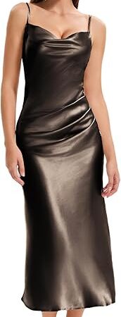 Women's Nightgown Satin Dress Spaghetti Strap Silk Cocktail Party Midi Formal Dresses