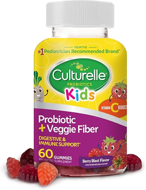 Culturelle Daily Probiotic for Kids + Veggie Fiber Gummies (Ages 3+) - 60 Count - Digestive Health & Immune Support ? Berry Flavor with a Vitamin C Boost