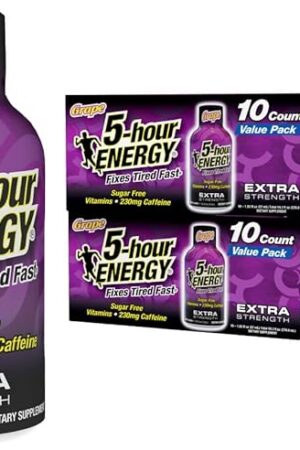5-hour ENERGY Extra Strength Energy Shot, Grape Flavor, 30 Count, 1.93 oz., Zero Calories & Sugar-Free 230 mg Caffeinated Energy Shot, Amino Acids & B Vitamins, Dietary Supplements