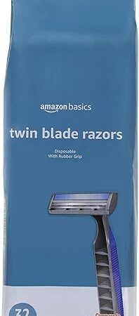 Amazon Basics Twin Blade Pivoting Disposable Razors with Rubber Grip, 32 Count, 1-Pack (Previously Solimo)