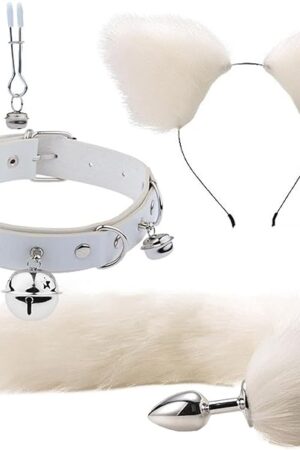 Fox Costume Set Animal Furry Ears Headband Plush Anal Plug Bunny Fox Tail Plug Furry Anal Plugs Choker Necklace Nipple Clip