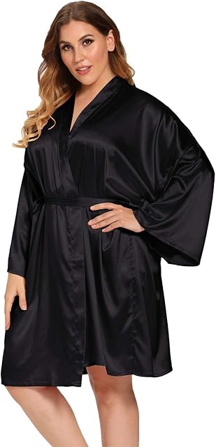 Women's Plus Size Satin Robes Plus Size Silky Kimonos Robes Sleepwear,Short
