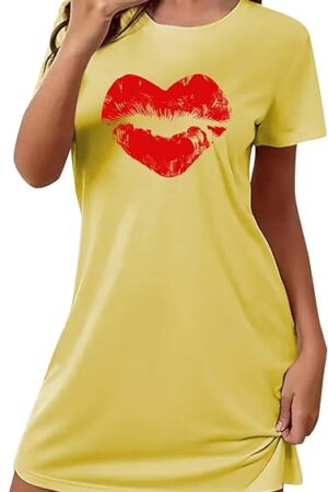 Womens Comfort Nightgown Short Sleeve Sleep Shirts Lounge Short Night Gown Cute Graphic House Dress Loungewear