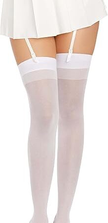 Womens Sheer Thigh High Pantyhose Hosiery Nylons Stockings with Comfort Lace Top Anti-Slip Silicone Elastic Band