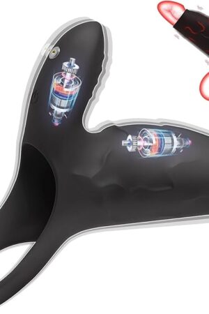 Vibrating Penis Sleeve Cock Rings with Clitoral Stimulator Penis Extender Vibrator with 10 Vibration Modes for Testicles G Spot Stimulation Erection Enhancement Delayed Ejaculation Romi