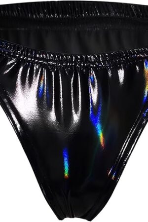Women Sexy Glossy Panties Sparkly Metallic Underwear Shiny Breathable Soft Stretchy Thong Rave Bottom