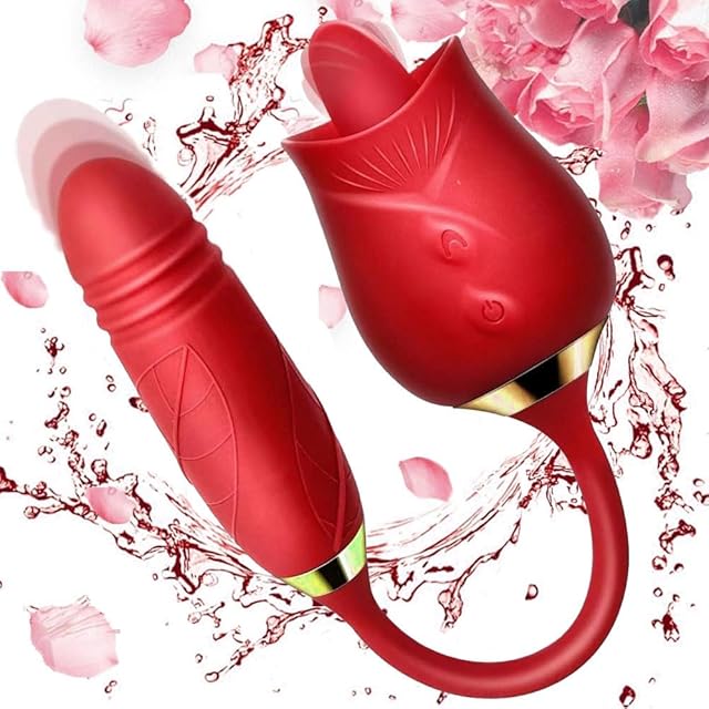 Easy to Operate Rose Shape Toys Update Model 3 in 1 Rose Toy with Tongue Licking, Thrusting and Vibrating Adult Tools GR3+6 * 7