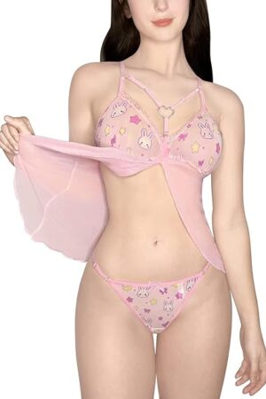 Women Nightwear Lace Babydoll Strap Chemise Halter Lingerie V Neck Sleepwear - Usagi Moon Teddy Friends