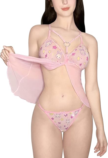 Women Nightwear Lace Babydoll Strap Chemise Halter Lingerie V Neck Sleepwear - Usagi Moon Teddy Friends