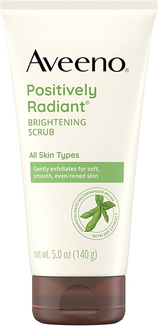 Aveeno Positively Radiant Skin Brightening Exfoliating Daily Facial Scrub, Moisture-Rich Soy Extract, helps improve skin tone & texture, Oil-& Soap-Free, Hypoallergenic, 5 oz