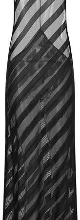Womens See Through Sheer Dress Halter Neck Sleeveless Backless High Slit Striped Long Dresses Lingerie