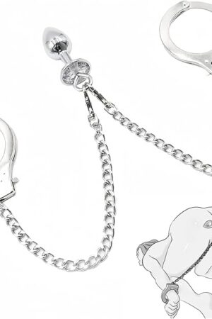 Bondage Restraint Handcuffs with Anal Plug - Alloy Long Chain Wrist Cuff with 2 Keys and Jewel Anal Beads Training Kit | Adult Sex Toys for Men and Women Couple Beginners BDSM Game Play