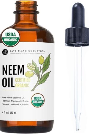 Kate Blanc Cosmetics Neem Oil for Skin, Hair & Face Safe for Dog, Plants, Scalp (4oz, Organic, Cold Pressed, Concentrate)